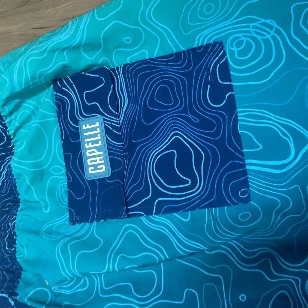 Capelle Swim Trunks Shorts Men Size 3XL Blue Multi Pockets Inner Lining Pull On
